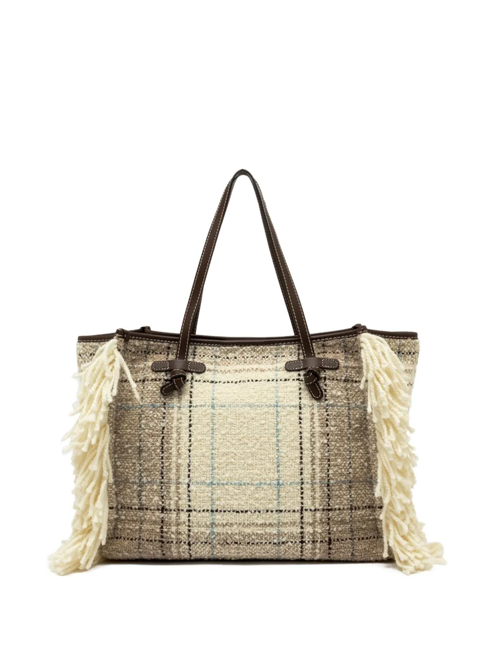 GIANNI CHIARINI Marcella fringed checked tote bag Beige