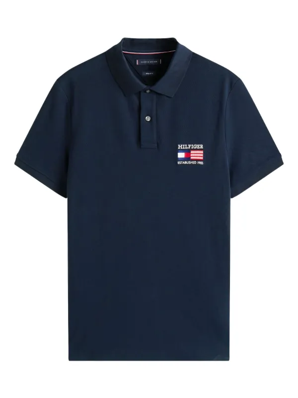 Tommy Hilfiger logo-flag cotton-blend Polo Shirt Blue FARFETCH