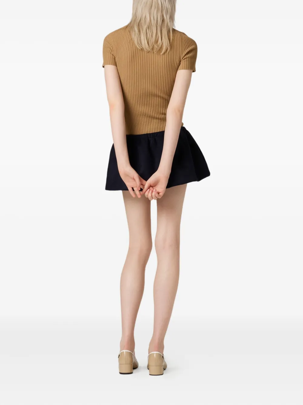 Miu Miu Ribbed Trimmed Polo Sweater In Brown