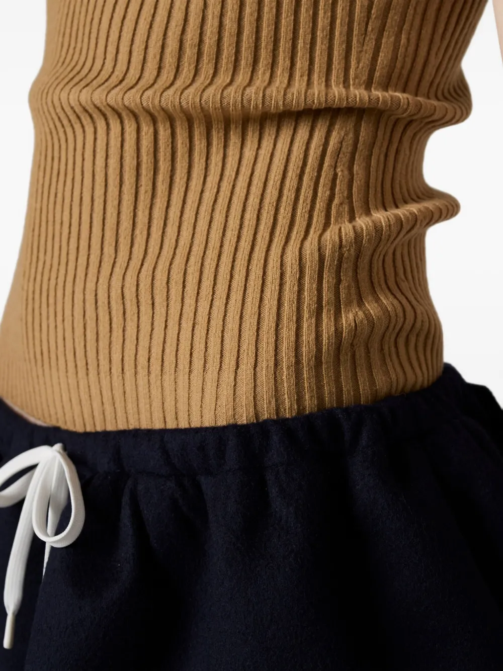 Miu Miu Ribbed Trimmed Polo Sweater In Brown