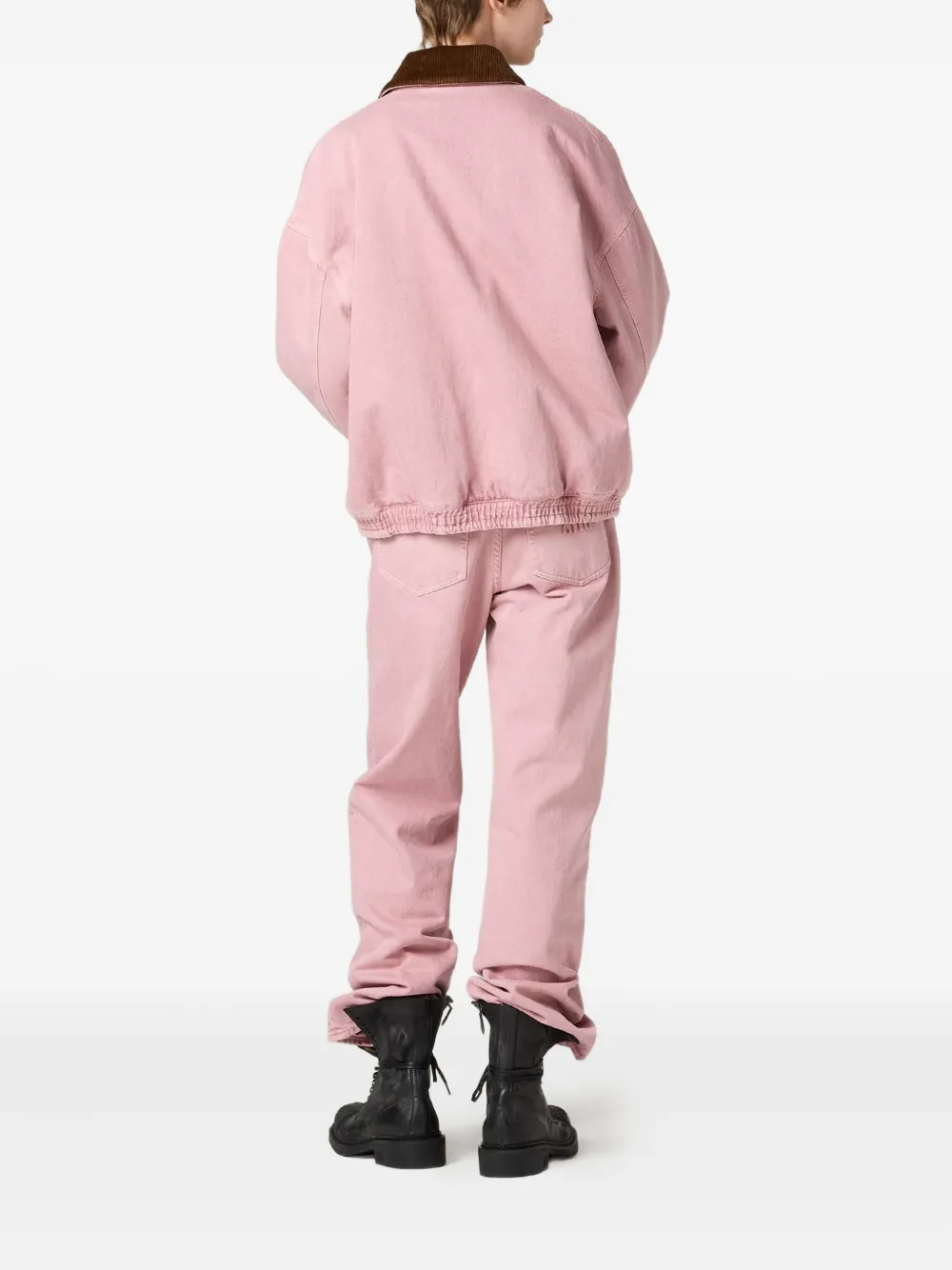 Miu Gewatteerde blouse met ribfluwelen kraag Roze