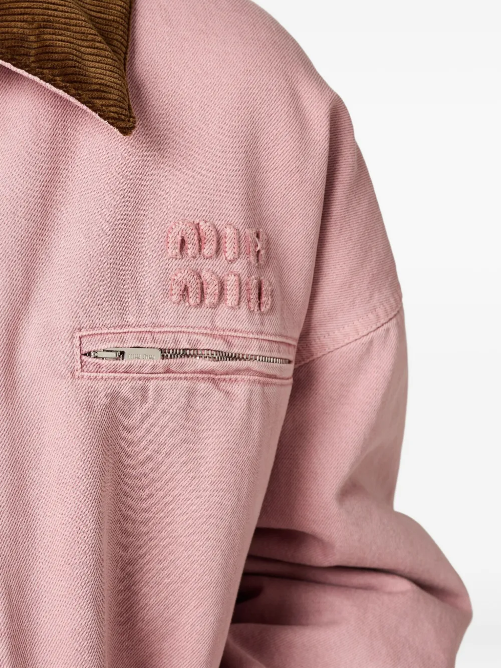 Miu Gewatteerde blouse met ribfluwelen kraag Roze