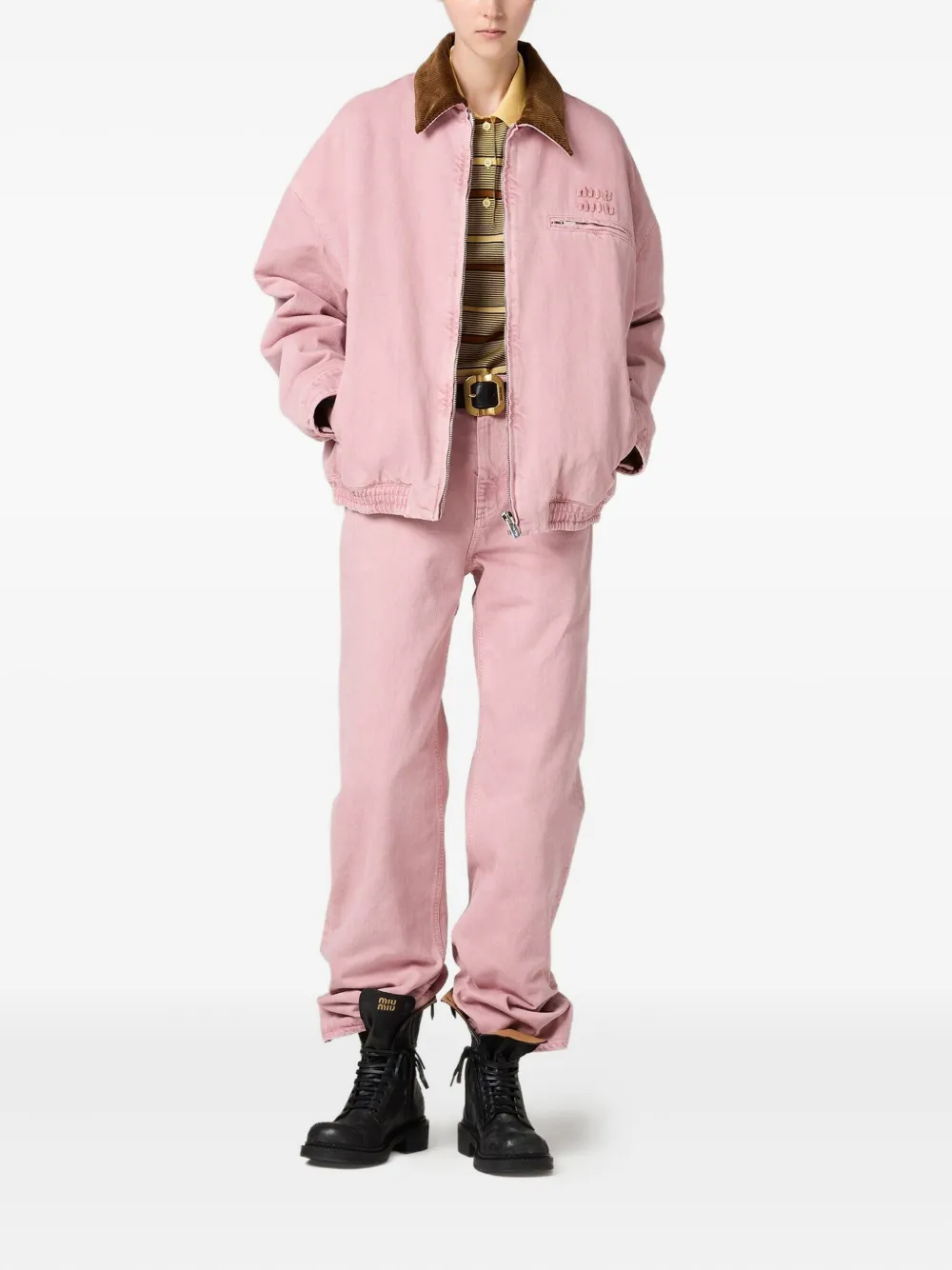 Miu Gewatteerde blouse met ribfluwelen kraag Roze