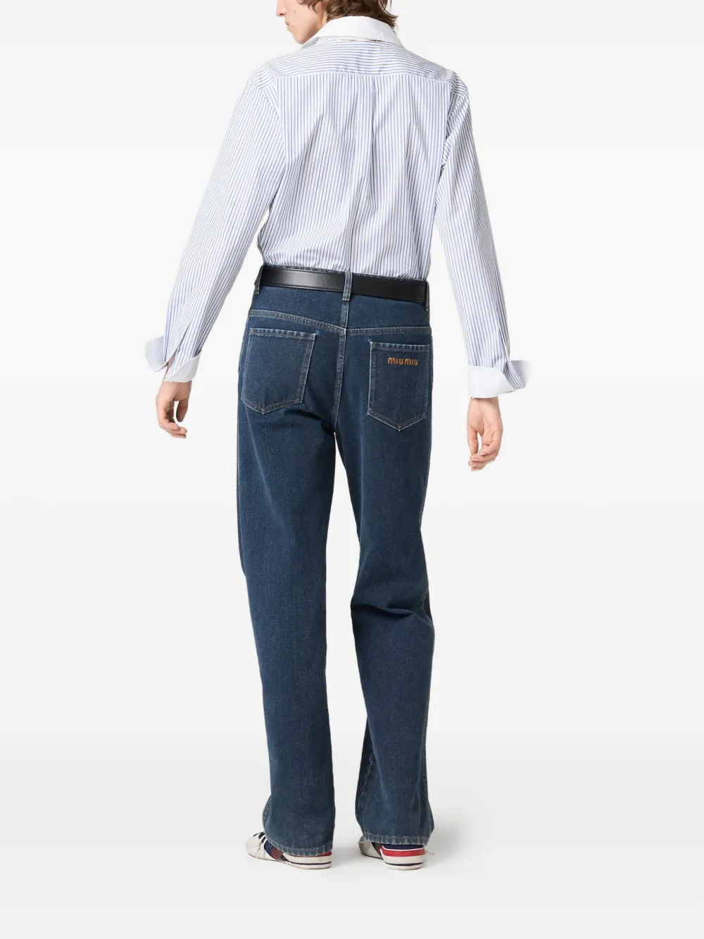 Miu striped logo-embroidered shirt Blauw