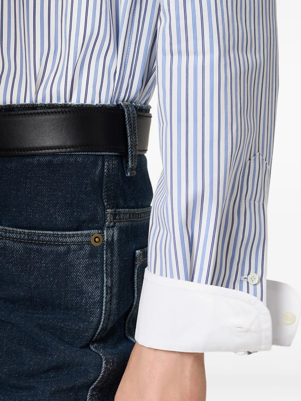 Miu striped logo-embroidered shirt Blauw
