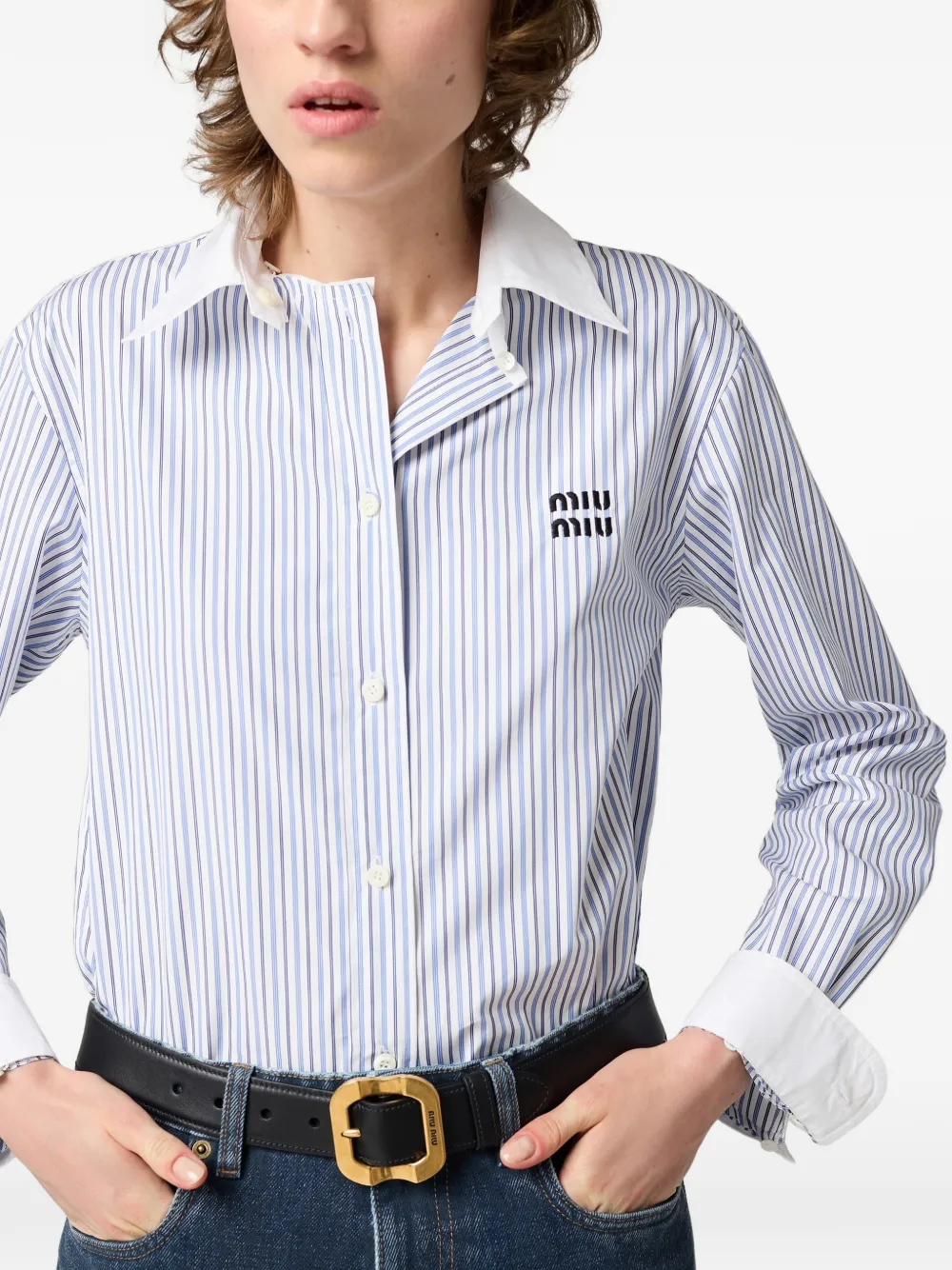 Miu Overhemd met geborduurd logo Blauw