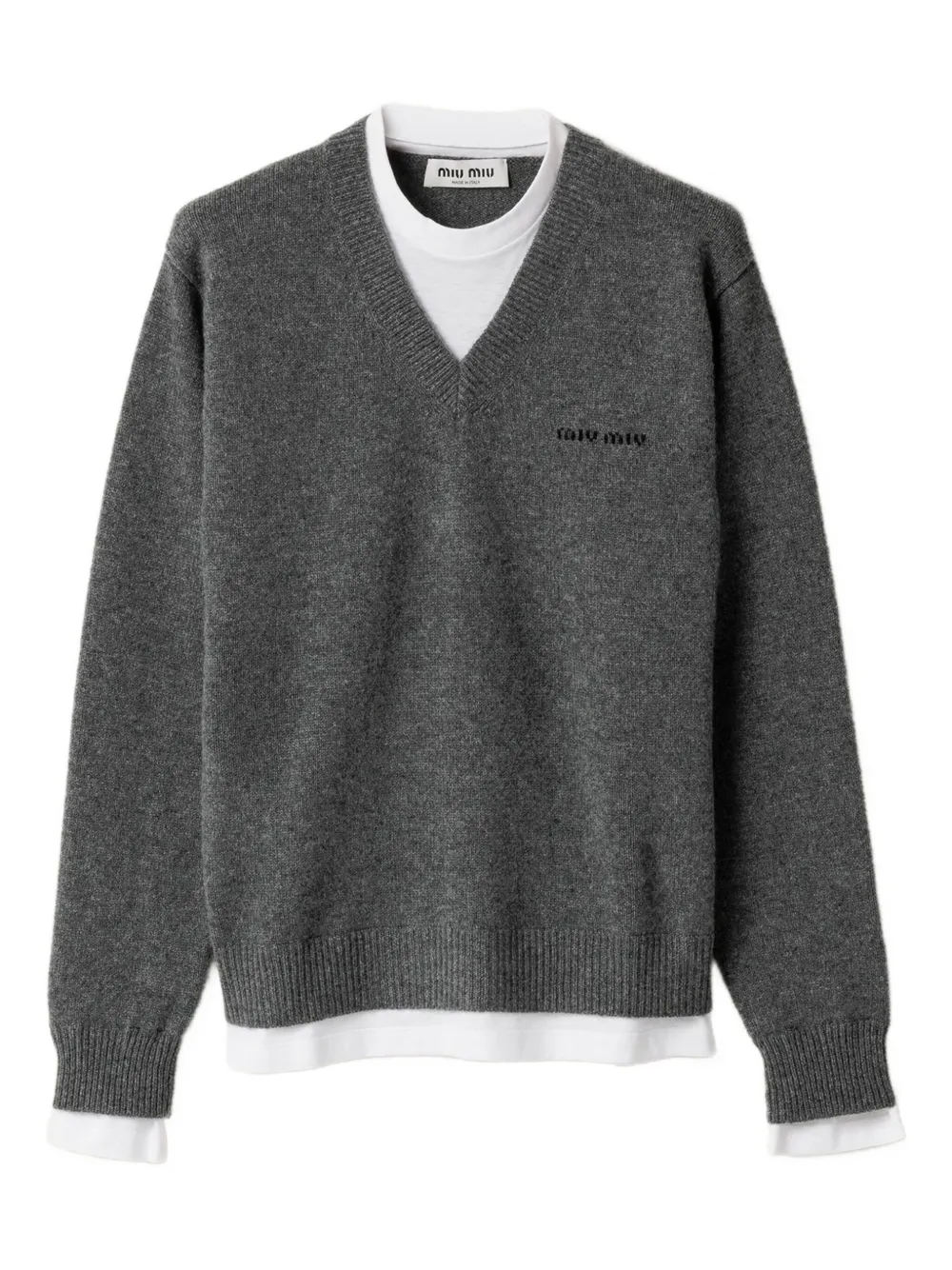Miu Miu intarsia-logo V-neck sweater | Grey | Image 1