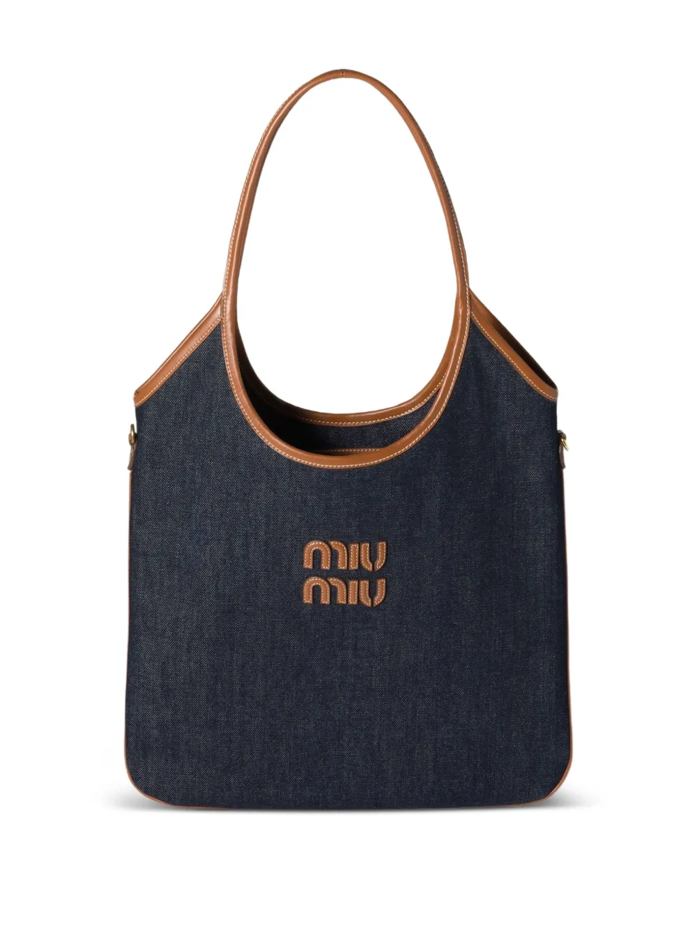 Miu Miu Ivy Leather-trimmed Denim Shoulder Bag In Blue