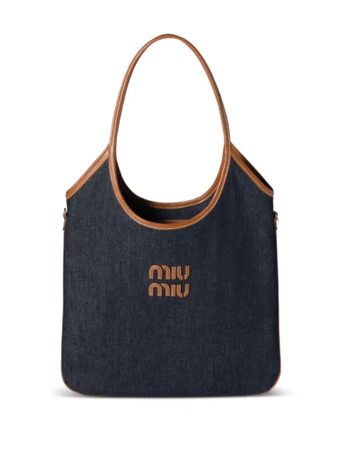 Miu Miu Ivy Jeans-Schultertasche mit Lederbesatz