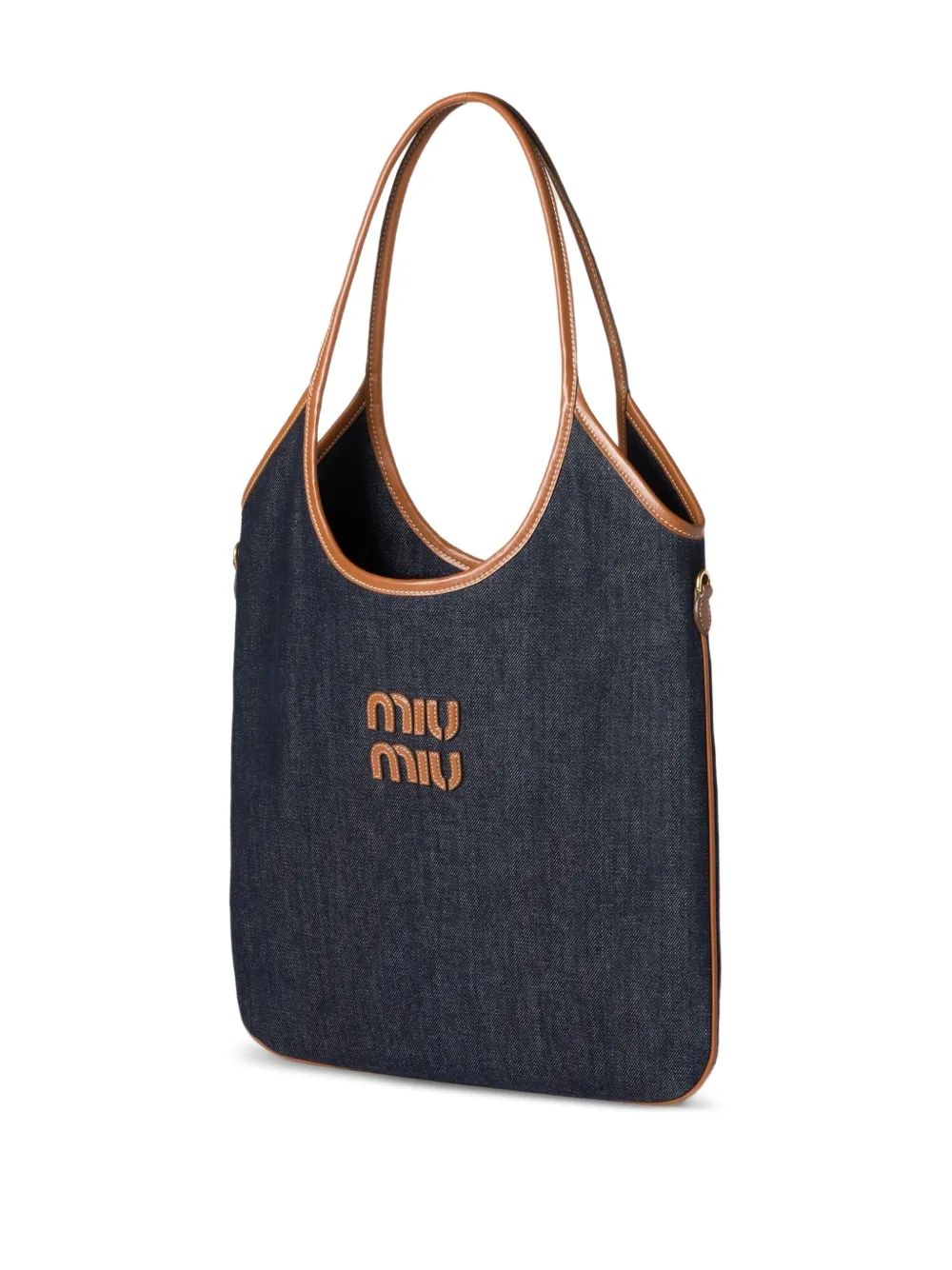 Miu Miu Ivy Leather-trimmed Denim Shoulder Bag In Blue