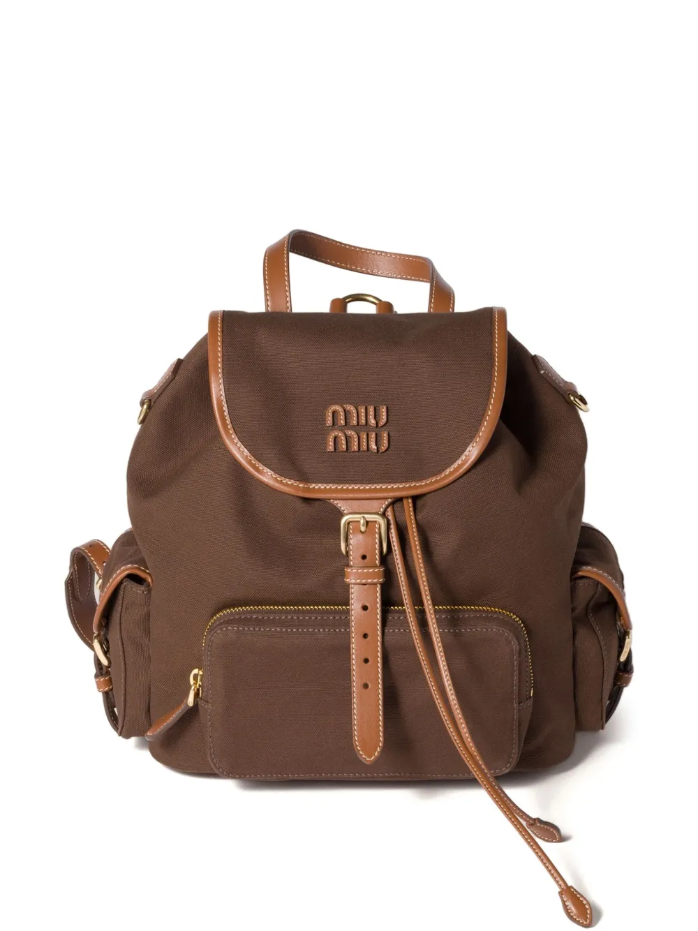 Miu Miu Leather-trimmed Flap Backpack In Brown