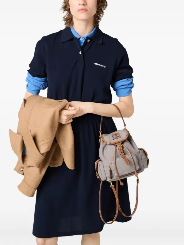 Miu Miu レザートリム バックパック | グレー | FARFETCH JP