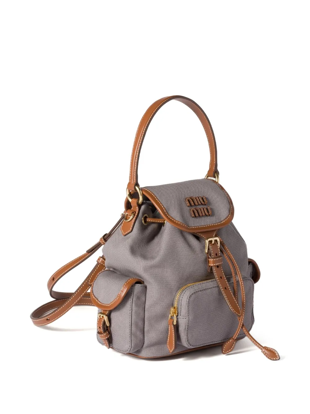 Miu Miu Leather-trimmed Canvas Backpack In Gray