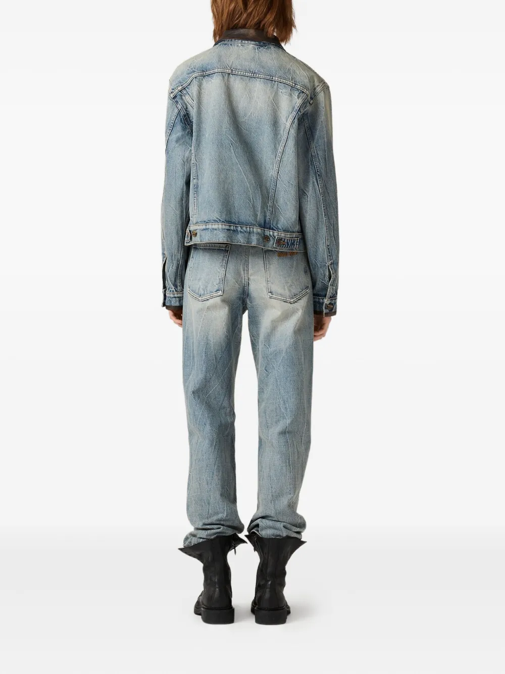 Miu Denim jack met leren kraag Blauw