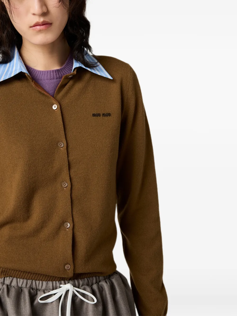 Miu Miu Cardigan aus Kaschmir mit Hemdkragen - Braun