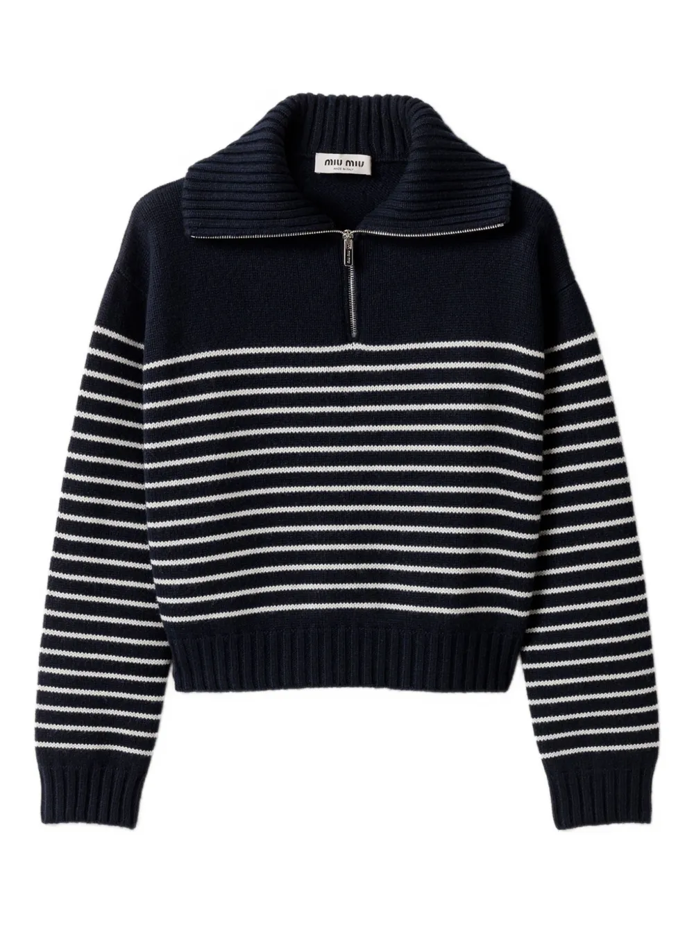 Miu Miu Ribbed-collar Striped Sweater In Blue