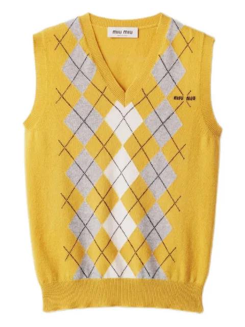 Miu Miu argyle intarsia cashmere vest