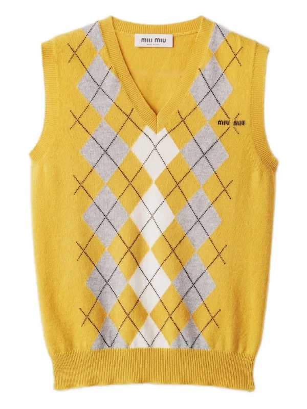 Miu Miu アーガイル カシミアベスト | イエロー | FARFETCH JP