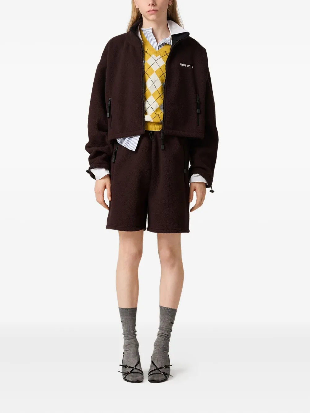 Miu Kasjmier spencer met argyle intarsia Geel