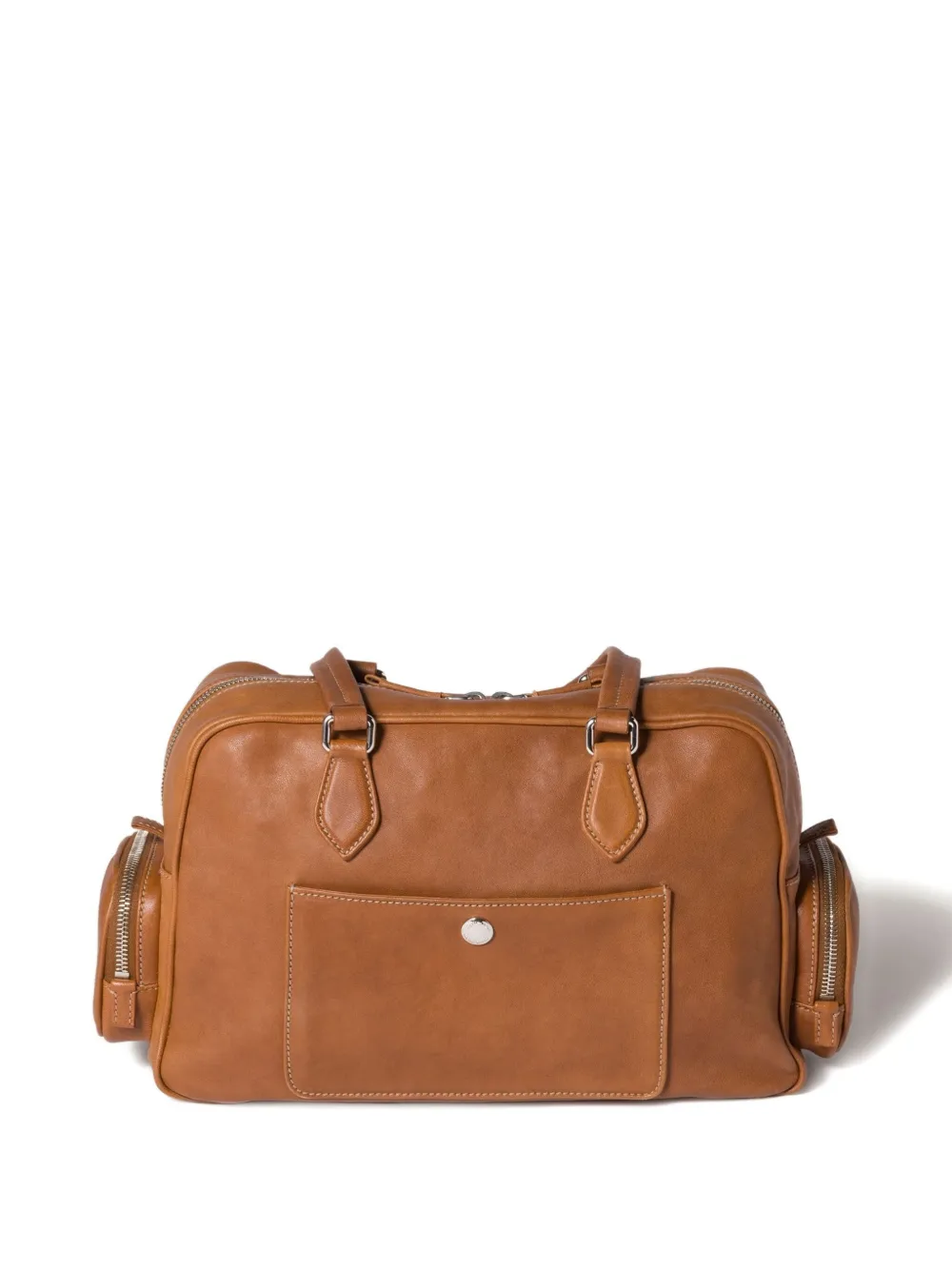 Miu Pocket leather zipped tote bag Bruin