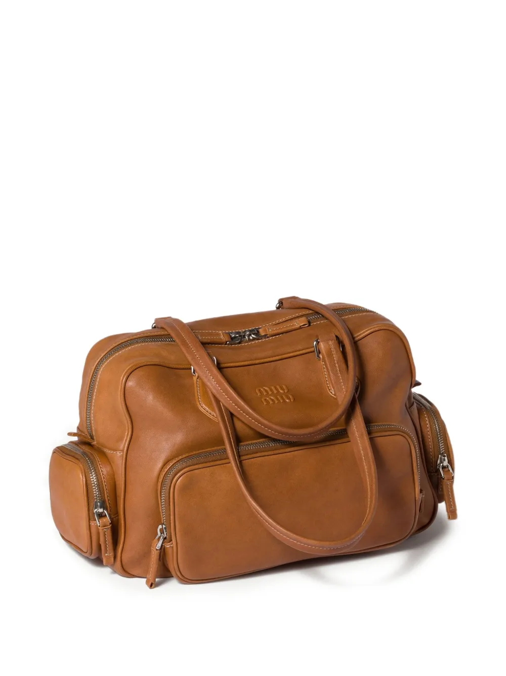  Miu Miu Pocket Leather Zipped Tote Bag - Brown 