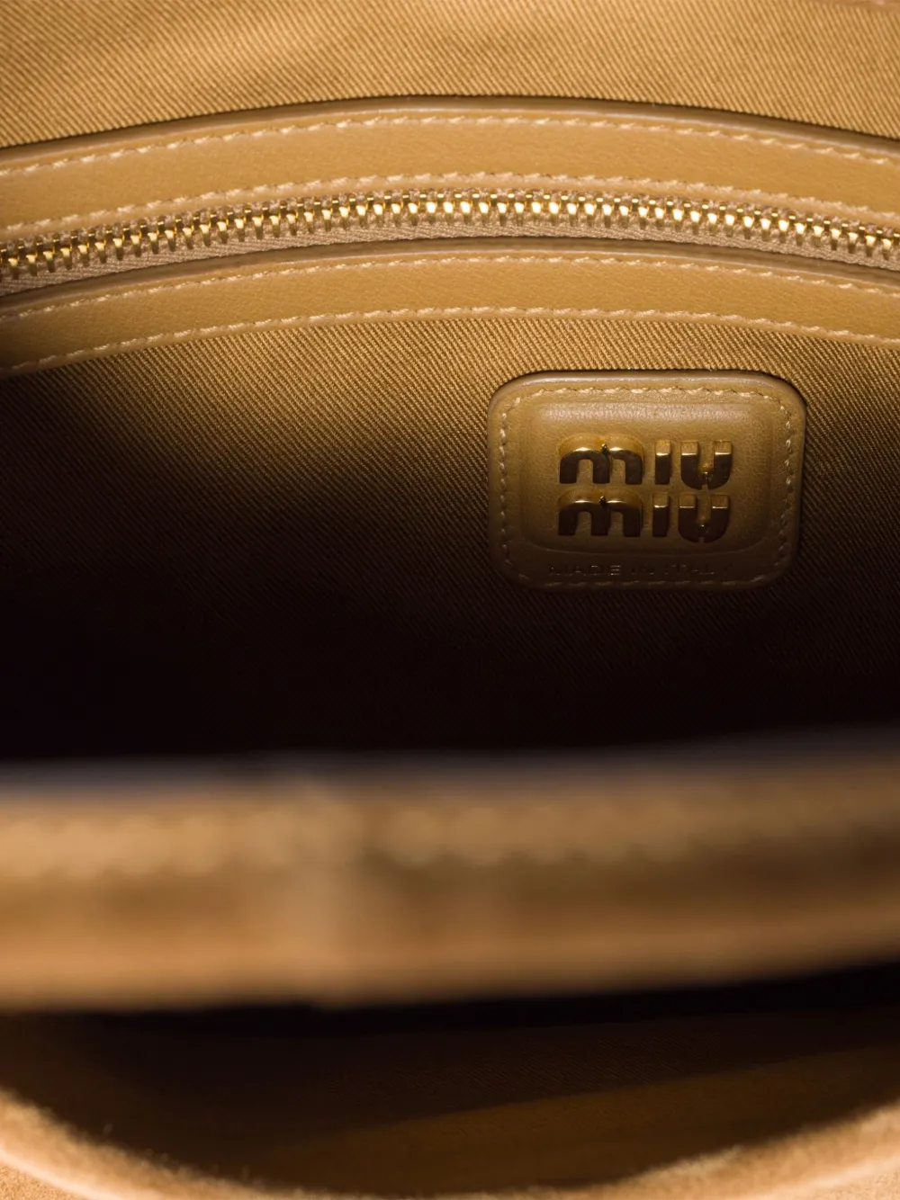 Miu Ivy suède schoudertas met logodetail Bruin