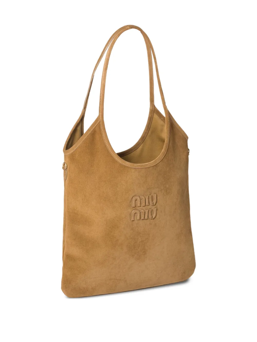 Miu Ivy suède schoudertas met logodetail Bruin