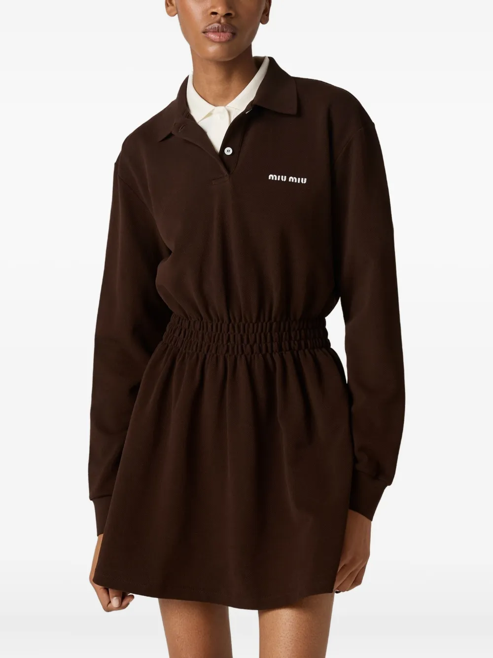 Miu Cotton piqué mini-dress Bruin