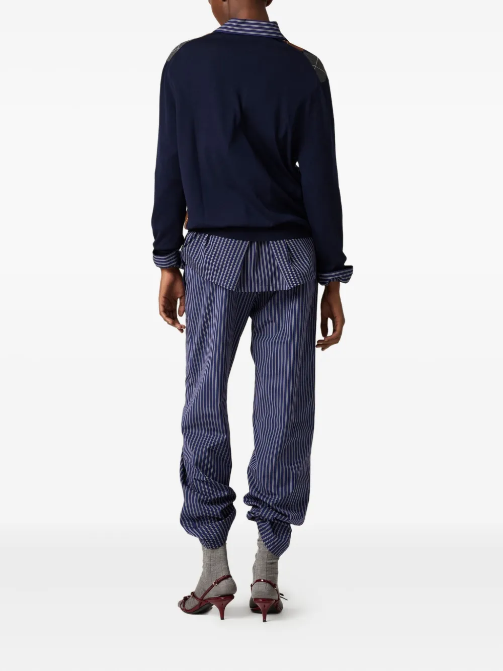 Miu argyle V-neck wool sweater Blauw