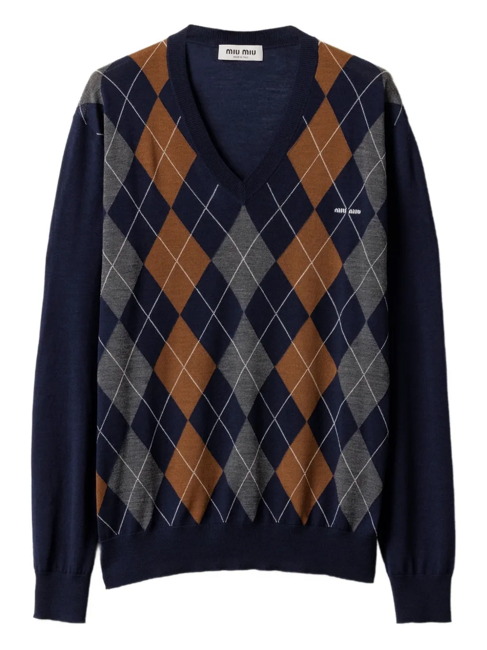 Miu argyle V-neck wool sweater Blauw