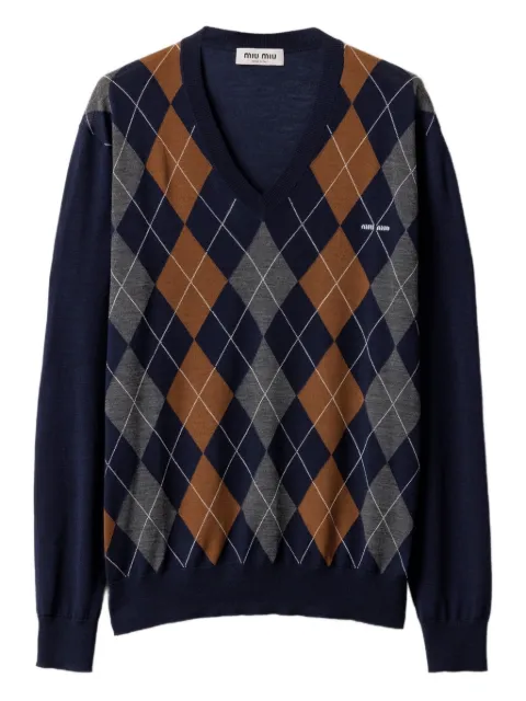 Miu Miu argyle V-neck wool sweater