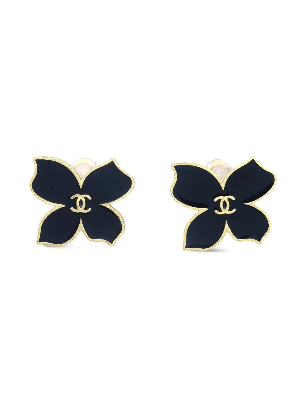 CHANEL Pre-Owned 2002 floral clip-on earrings | Black | Image 1