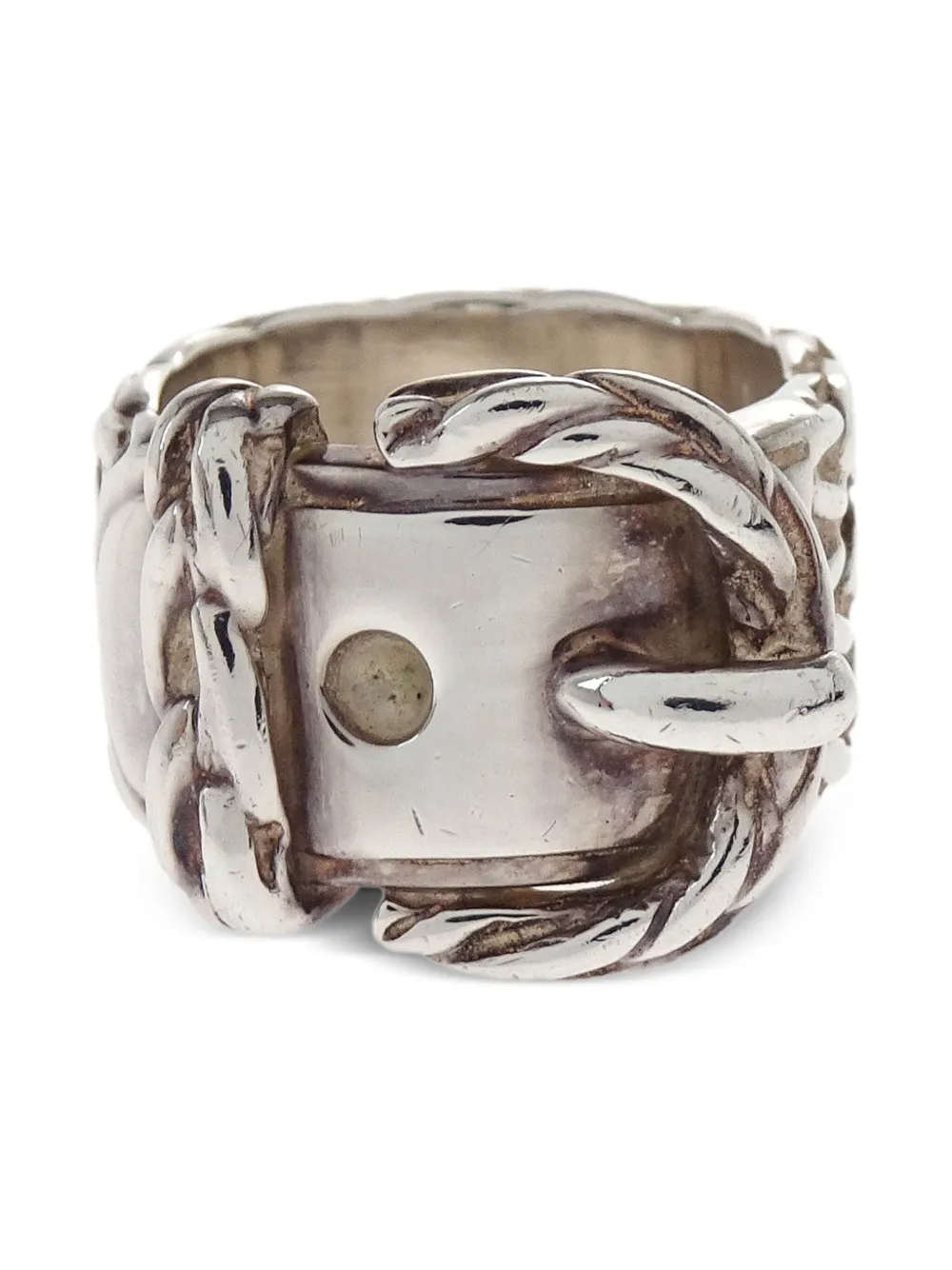 Pre-owned Hermes 1990-2000s Buckle-shaped Ring In Silver