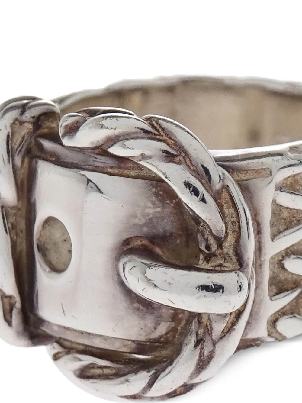 Pre-owned Hermes 1990-2000s Buckle-shaped Ring In Silver