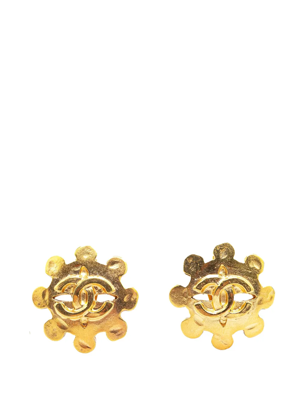 CHANEL Pre-Owned 1994 Gold Plated CC Floral Clip On Earrings costume CHANEL Pre-Owned 1994 Gold Plated CC Floral Clip On Earrings costume
