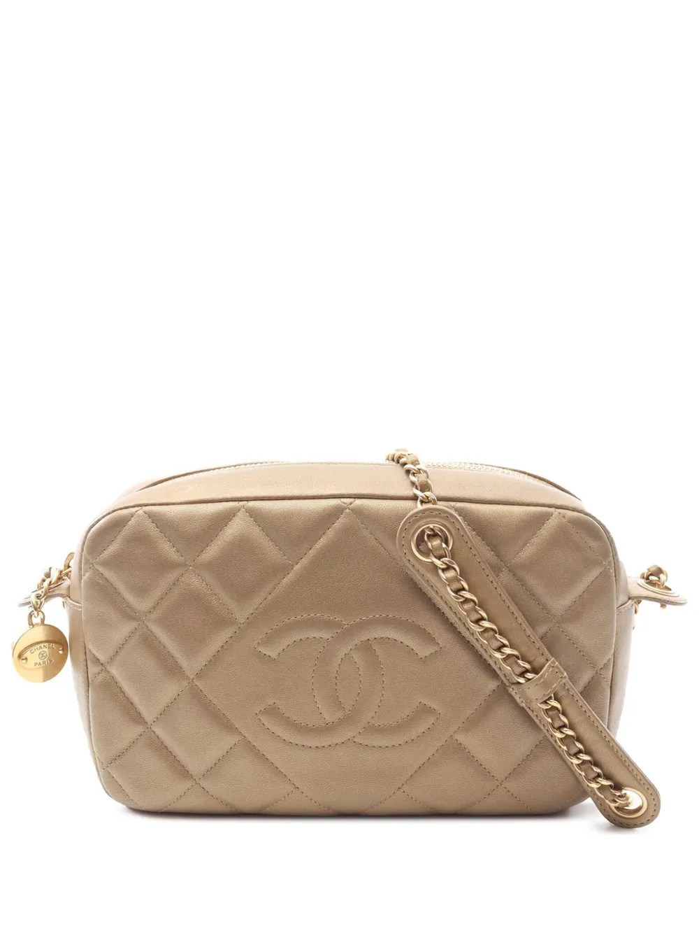 CHANEL Pre-Owned 2013-2014 ココマーク マトラッセ ラムスキン カメラ ショルダーバッグ - ゴールドトーン CHANEL Pre-Owned 2013-2014 ココマーク マトラッセ ラムスキン カメラ ショルダーバッグ - ゴールドトーン