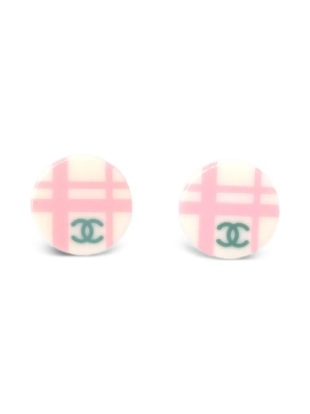 CHANEL Pre-Owned 2005 チェック ピアス - ホワイト CHANEL Pre-Owned 2005 チェック ピアス - ホワイト