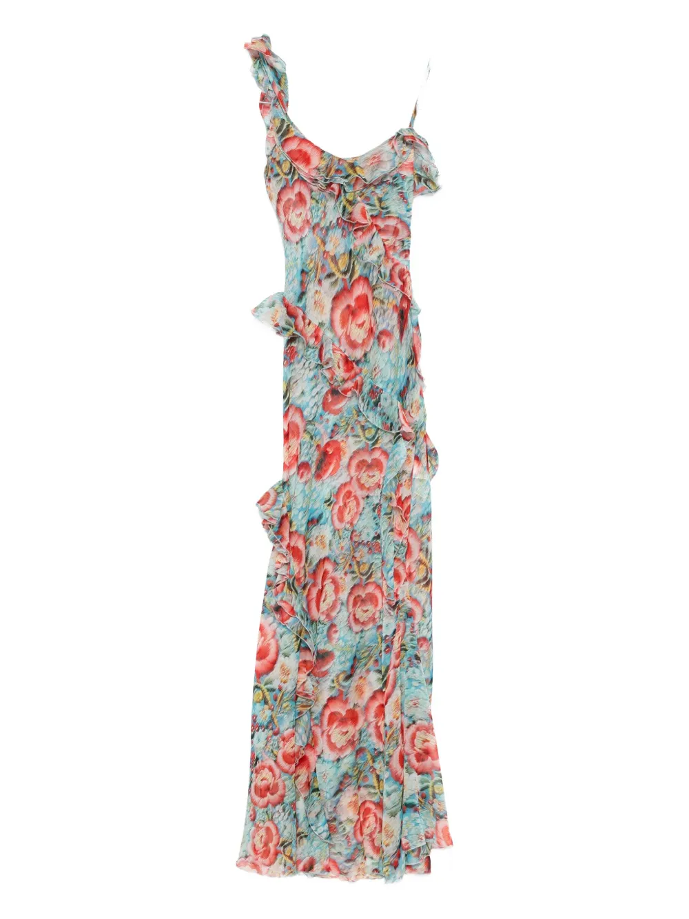Siedres Floral-print Ruffled Dress In Blue