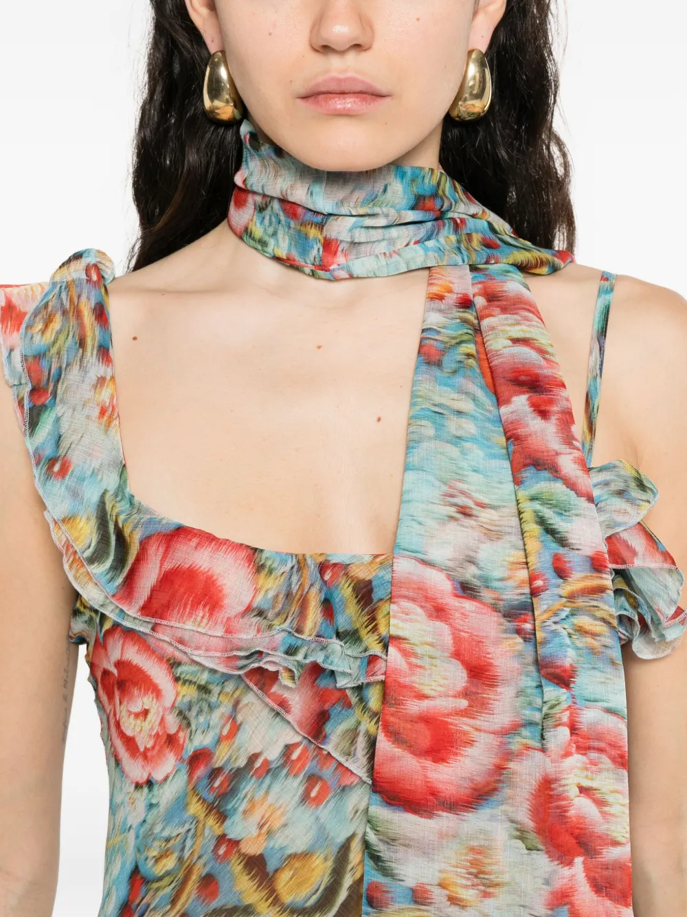 SIEDRES Jurk met bloemenprint en ruches Blauw