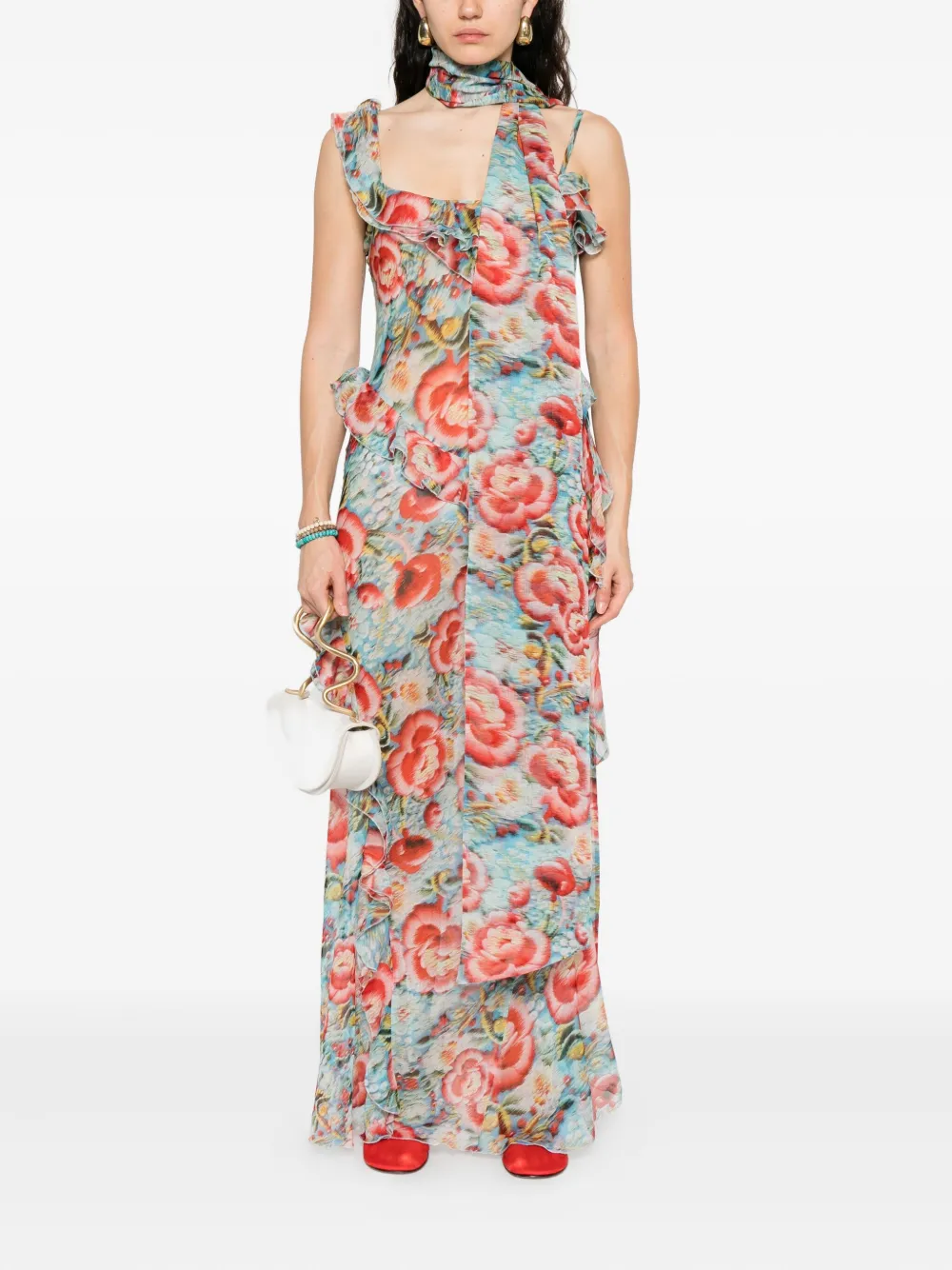 SIEDRES Jurk met bloemenprint en ruches Blauw