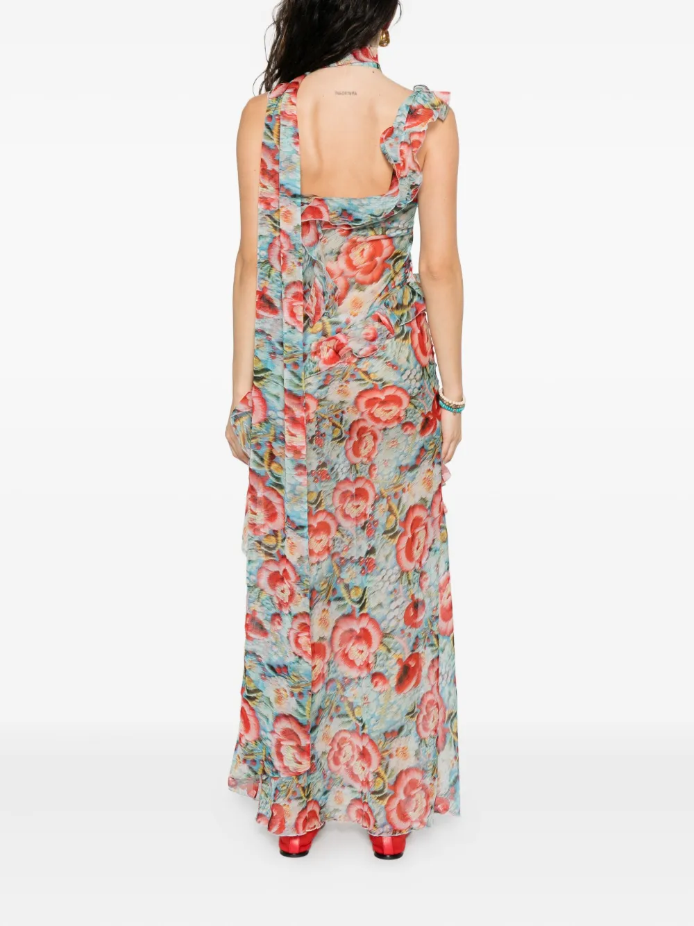 SIEDRES Jurk met bloemenprint en ruches Blauw