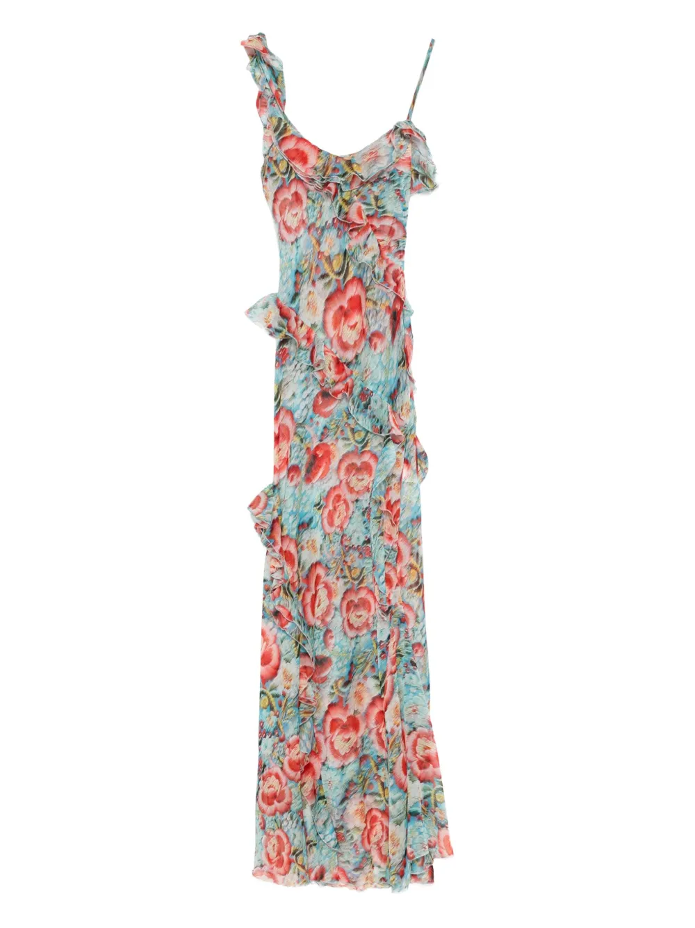 SIEDRES Jurk met bloemenprint en ruches Blauw
