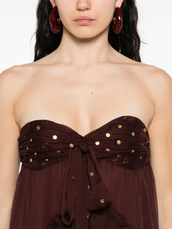 SIEDRES sequin-embellished Maxi Dress | Brown | FARFETCH
