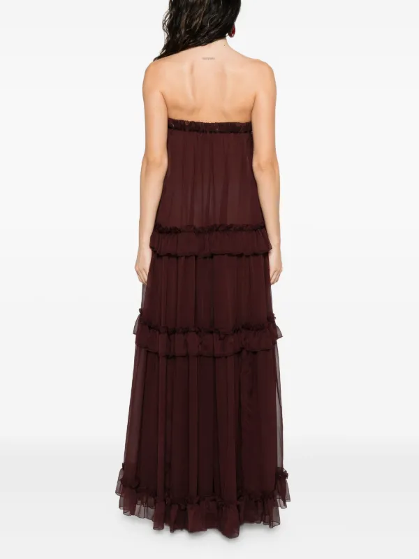 strapless open back dress Siedres Nuina Open-Back Ruched Midi Semi Sheer Mesh Dress