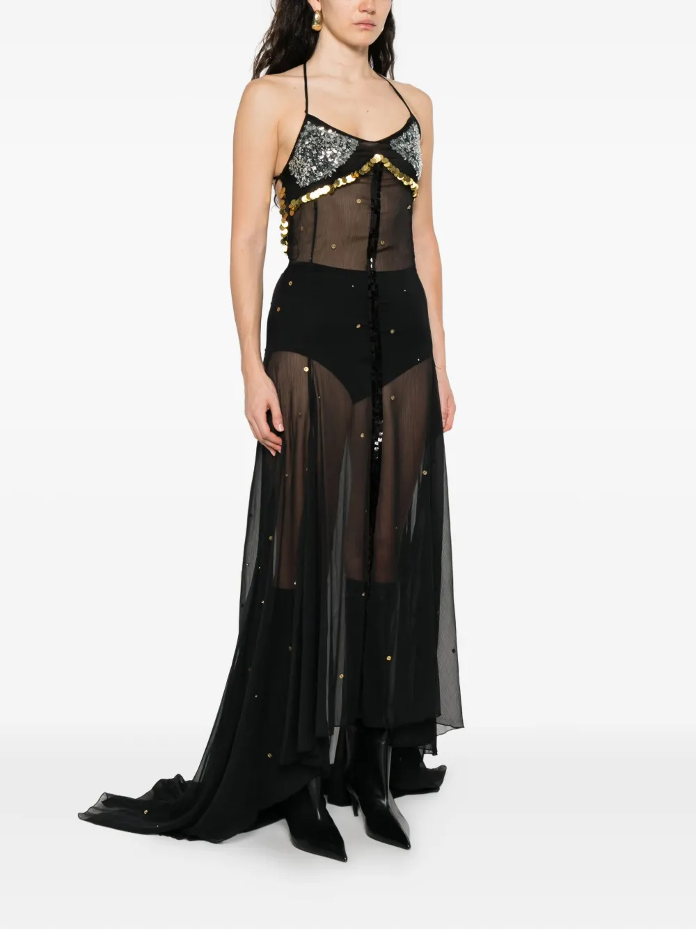 SIEDRES Vesina maxi-halterjurk met pailletten Zwart