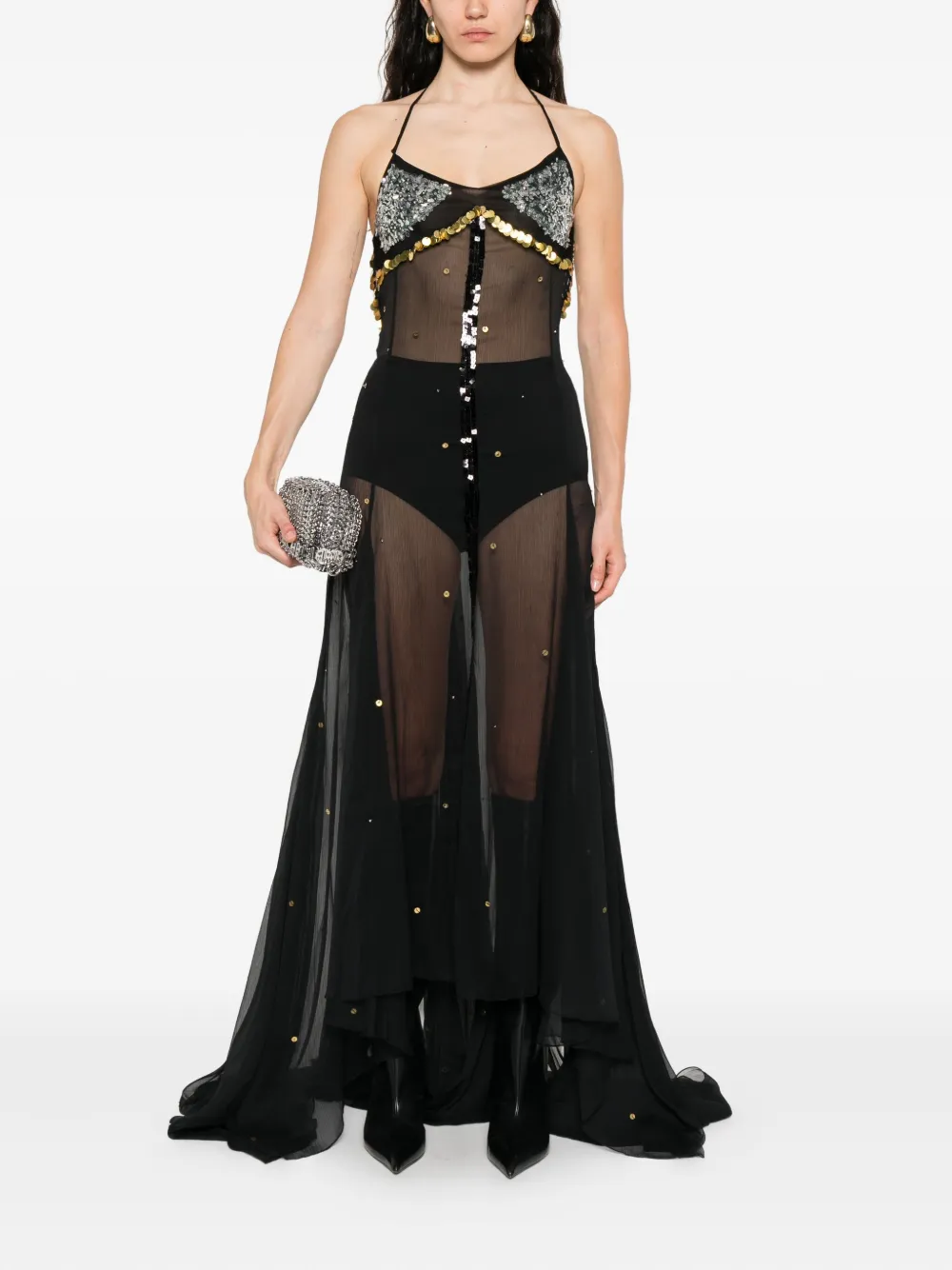 SIEDRES Vesina maxi-halterjurk met pailletten Zwart