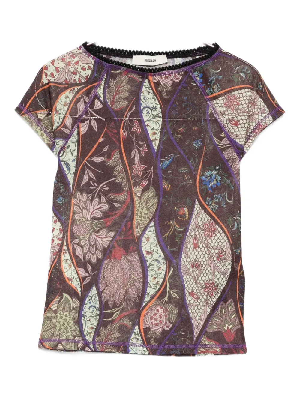 Siedres Floral-pattern Mesh Top In Multi