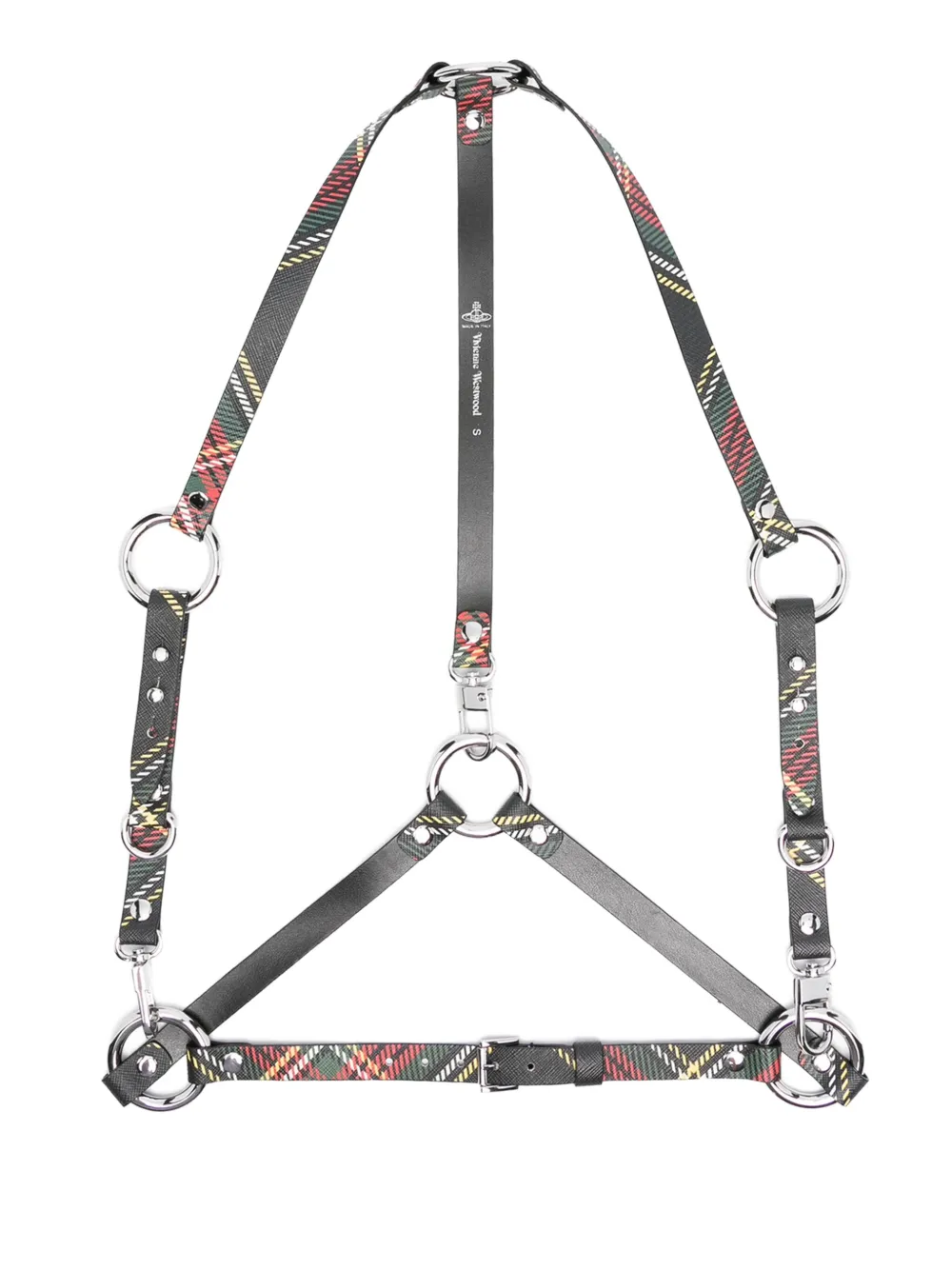 Vivienne Westwood stud plaid-pattern leather belt harness Zwart