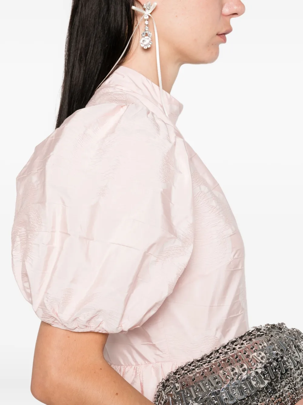 Cecilie Bahnsen puff-sleeve tiered midi dress Roze