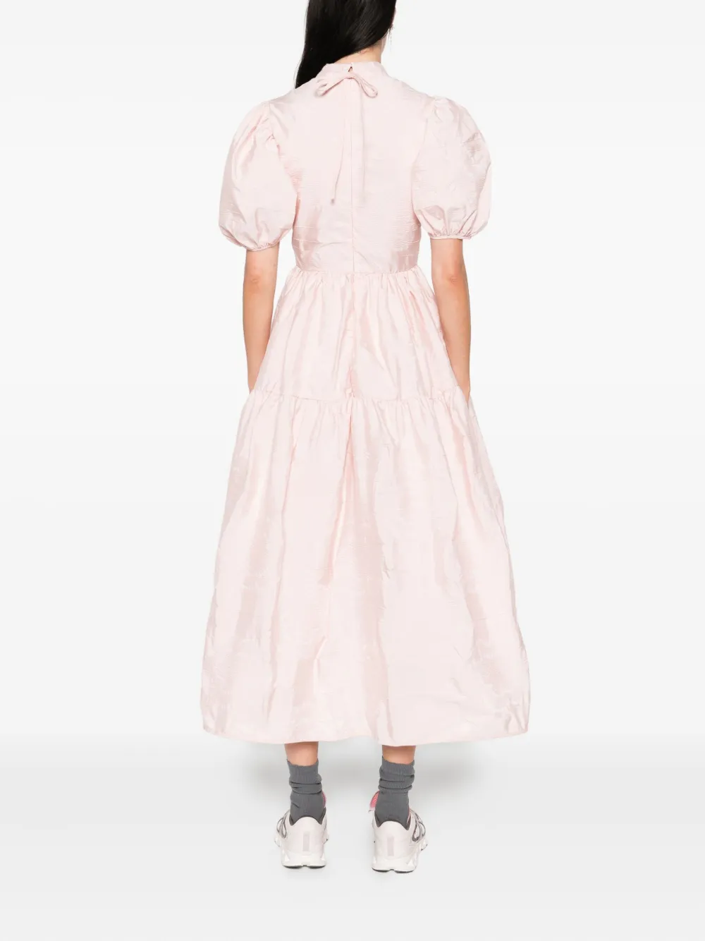 Cecilie Bahnsen puff-sleeve tiered midi dress Roze